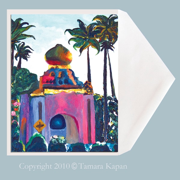 Self Realization Center blank greeting Card by Tamara Kapan - Surf Art titled "Surfer's Crossing"