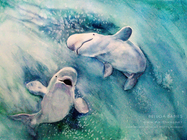 Beluga Whale Painting Greeting Card Beluga Babies by Dotty Etsy