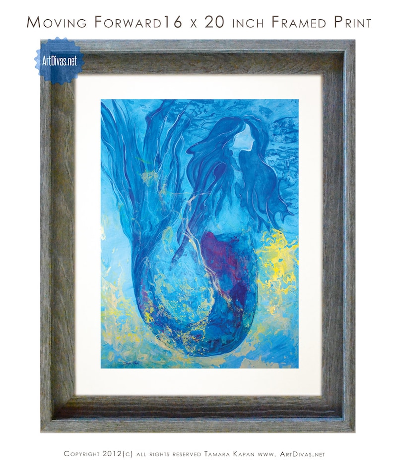 Mermaid Art Print // Mermaid Decor by Tamara Kapan titled Moving Forward // Custom Frame // Many Sizes Available/ FREE SHIPPING image 1