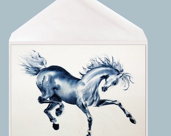 FREE SHIPPING  Horse art blank Greeting Card by Dotty Reiman  titled "Blue Prancer"- Option to Add Your Personal Message Inside of Card!