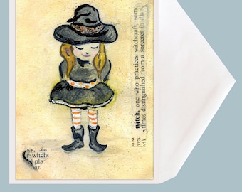FREE SHIPPING  Bewitched Halloween Witch Art Greeting Card