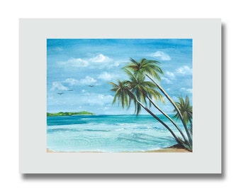 Island Watercolor Fine Art Print by Dotty Reiman titled "Tradewinds" // Tropical Blue Art // Custom Made to Order