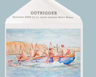 FREE SHIPPING  Outrigger Watercolor Art Greeting Card by Dotty Reiman