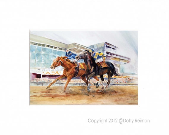 Watercolor Horse Racing Art Print by Dotty Reiman titled "Day At The Races" //  Home Decor // Wall Art // Made to Order