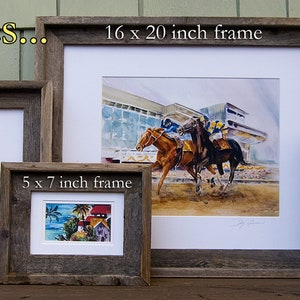 May include: Four rustic wooden picture frames in various sizes, including 16 x 20 inches, 11 x 14 inches, 8 x 10 inches, and 5 x 7 inches. The frames are all made of reclaimed wood and have a natural, weathered finish.