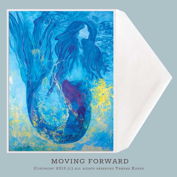 Blue Mermaid Greeting Card by Tamara Kapan titled "Moving Forward" -  Celebration, Birthday Card, Sun Surf & Sand - Just add Water