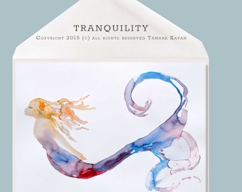 FREE SHIPPING  Mermaid art "Tranquility" blank Greeting Card by Tamara Kapan  - Option to Add Your Personal Message Inside of Card!