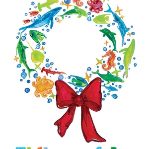 Sea Wreath Holiday Card by Tamara Kapan - Dolphin, Whale, Shark, Seahorse, Octopus, Sting Ray, Tropical Fish Christmas Card - Holiday Card