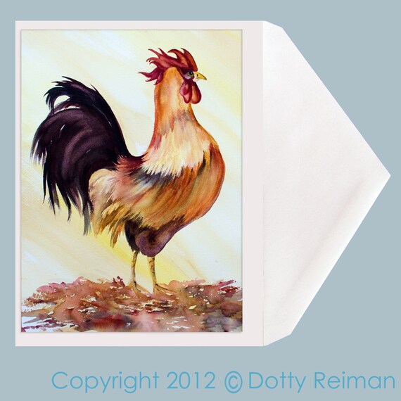 Lucky Rooster Painting Greeting by Dotty Reiman Etsy