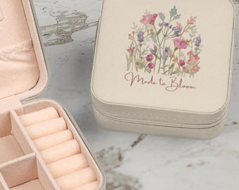 Estojo de viagem Made to Bloom para joias, organizador floral, porta-anéis, brincos e colares, ideal para presente.