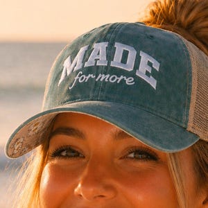 Christian Made for More Trucker Hat, Women Faith Ponytail Baseball Cap, Gift