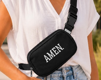 Christian Sling Bag AMEN Embroidered Crossbody Fanny Pack Faith Gift Women's Belt Bag Accessory