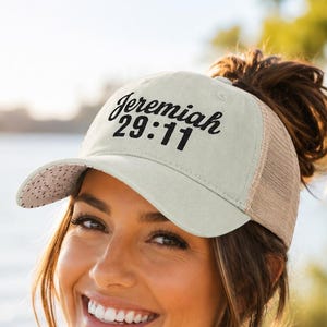 Chapeau brodé Christian Jeremiah 29:11, verset biblique cadeau confessionnel, casquette de baseball patinée queue de cheval
