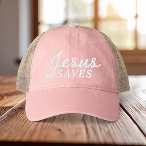 Christian Jesus Saves Embroidered Hat for Women, Ponytail Unstructured Baseball Cap, Faith Mesh Back image 17