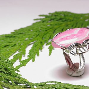 Ring, Rhodochrosite Ring, Statement Ring, Artisan Jewelry, Sterling Silver Wire Wrap Ring, Handmade Jewelry, Pink Stone image 5