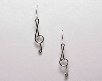 Musical Note Earrings, Treble Clef Earrings, Silver Musical Note Earrings, Wire Wrap Earrings, HandmadeJewelry,SterlingSilver,WomensEarrings