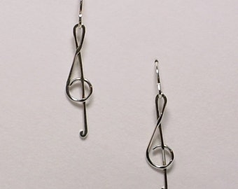 Musical Note Earrings, Treble Clef Earrings, Silver Musical Note Earrings, Wire Wrap Earrings, Handmade JewelrySterlingSilver,ChildsEarrings