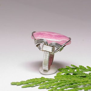 Ring, Rhodochrosite Ring, Statement Ring, Artisan Jewelry, Sterling Silver Wire Wrap Ring, Handmade Jewelry, Pink Stone image 4