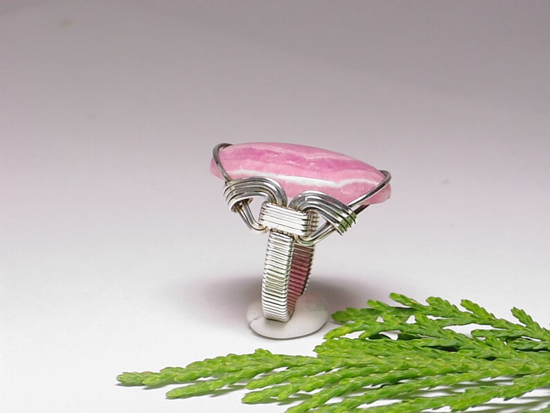 Ring, Rhodochrosite Ring, Statement Ring, Artisan Jewelry, Sterling Silver Wire Wrap Ring, Handmade Jewelry, Pink Stone image 4