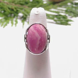 Ring, Rhodochrosite Ring, Statement Ring, Artisan Jewelry, Sterling Silver Wire Wrap Ring, Handmade Jewelry, Pink Stone image 3