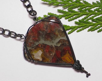 Agate Pendant, Agate Jewelry, Wire Wrapped Jewelry, Copper And Silver Pendant, Unusual Agate, Agate Necklace, Autumn Colors, Fall Colors