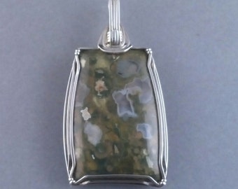 Rainforest Jasper, Artisan Jewelry, Handmade, Wire Wrapped Jewelry, Sterling Silver Jewelry