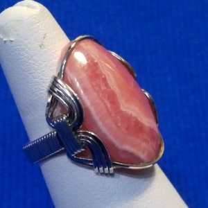 Ring, Rhodochrosite Ring, Statement Ring, Artisan Jewelry, Sterling Silver Wire Wrap Ring, Handmade Jewelry, Pink Stone image 6