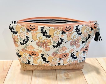 Halloween Zipper Pouch, Vintage Halloween, Halloween Bag, Fall Pouch, Zipper Pouch, Halloween Makeup Bag, Pumpkin Pouch, Halloween Bride