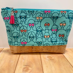 Poolside Ladies Pouch, Cork Bottom Zipper Bag, Ruby Star Society Fabric, Summer Bag