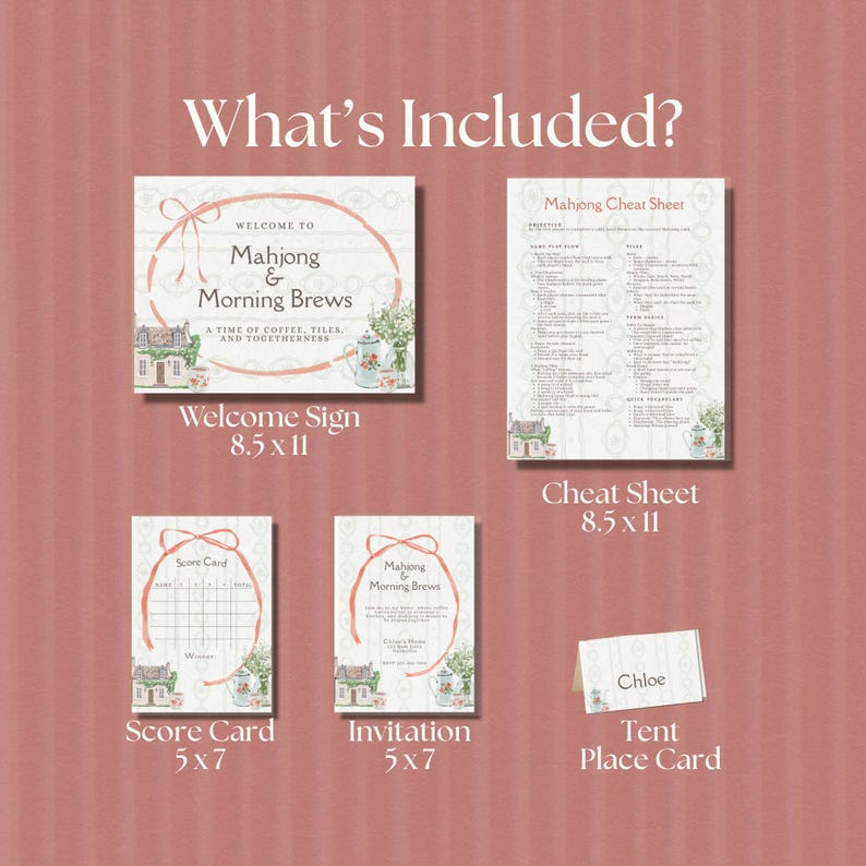 Mahjong & Morning Brews Party Kit | Printable Invitation, Score Cards ...