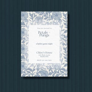 Floral Mahjong Invitation Printable | Petals + Pungs Ladies Game Night Invite | Blue Botanical Party Invitation