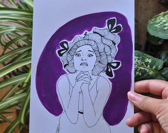 Freaking Out 3– A5 Hand-Painted Art Print, Violet Illustration, Women’s Wall Art