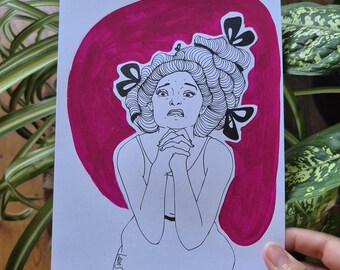 Freaking Out 2 – A5 Hand-Painted Art Print, Magenta Illustration, Women’s Wall Art