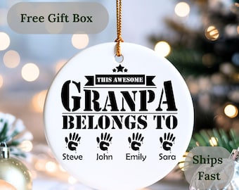 Handprint Christmas Ornament, Personalized Grandpa Ornament, Custom Grandkids Names Ornament, Grandpa Gift, Family Keepsake Ornament