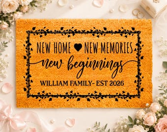 Personalized New Home Doormat, Custom Family Doormat, Housewarming Gift Rug, New Beginnings Welcome Mat, Est Year Front Door Decor