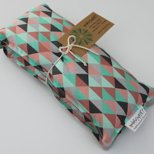 Neck & Shoulder Rice Bag - 4.5 x 21 inches, hot or cold therapy pack, mint, rose, gray, triangle pattern, rice heating pad