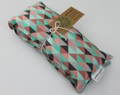 Neck Shoulder Rice Bag - 4.5 x 21 inches, hot or cold therapy pack, mint, rose, gray, triangle pattern, rice heating pad