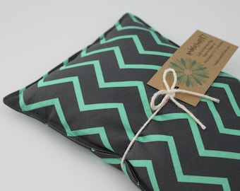 Rectangle Rice Bag - 6.5 x 10 inches, hot or cold therapy pack, charcoal gray, mint, chevron pattern, foot warmer, rice heating pad