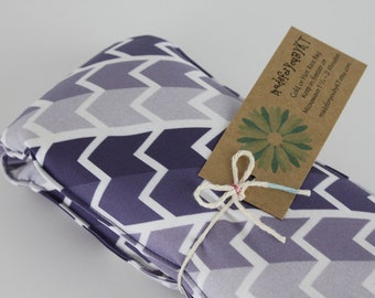 Neck & Shoulder Rice Bag - 4.5 x 21 inches, hot or cold therapy pack, purple ombre geometric chevron pattern, rice heating pad