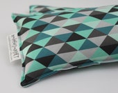 Neck Shoulder Rice Bag - 4.5 x 21 inches, hot or cold therapy pack, teal, mint, gray, black, triangle pattern, rice heating pad