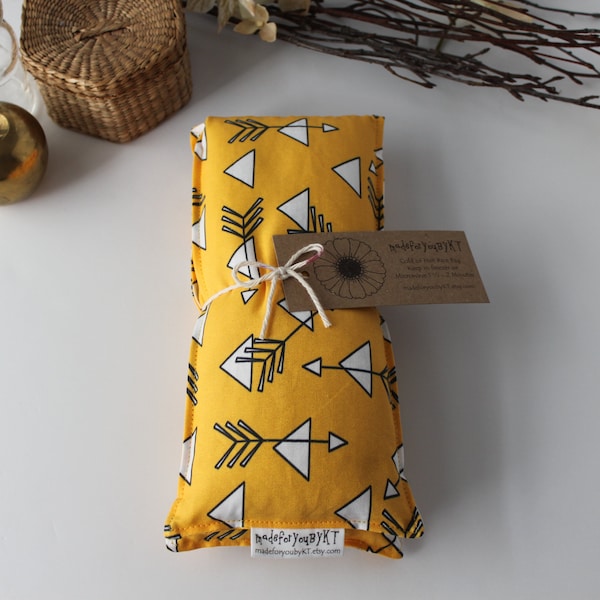 Neck & Shoulder Rice Bag - 4.5 x 21 inches, hot or cold therapy pack, rice heating pad, yellow, white, arrow triangle pattern