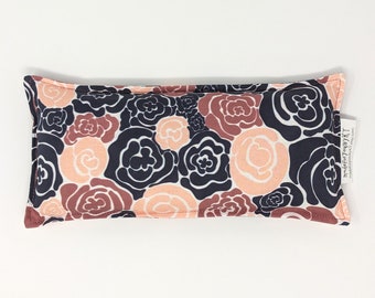 Headache & Eye Rice Bag - 4.5 x 10 inches, hot or cold therapy pack, mauve, pink, navy, abstract floral pattern, microwave rice heating pad