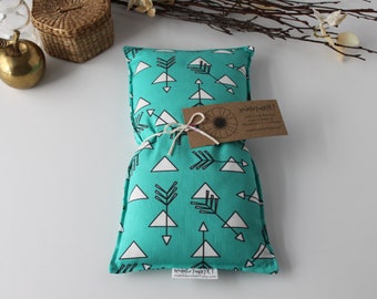 Large Rectangle Rice Bag - 6 x 12 inches, hot or cold therapy pack, rice heating pad, teal green, white, arrow triangle pattern