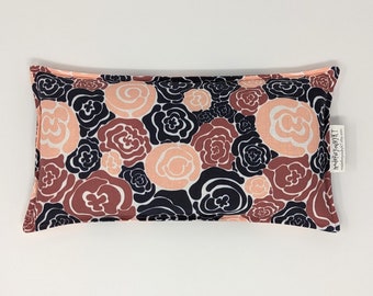 Large Rectangle Rice Bag - 6 x 12 inches, hot or cold therapy pack, rice heating pad, mauve, pink, navy, abstract floral pattern