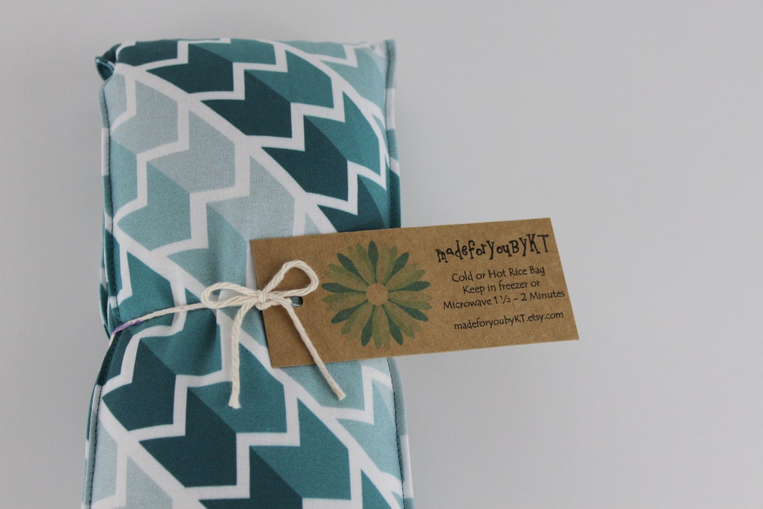 Neck & Shoulder Rice Bag 4.5 X 21 Inches, Hot or Cold Therapy Pack, Teal Ombre Geometric Chevron