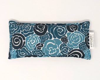 Headache & Eye Rice Bag - 4.5 x 10 inches, hot or cold therapy pack, navy, blue, abstract floral pattern, microwave rice heating pad
