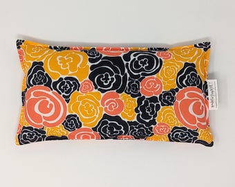 Large Rectangle Rice Bag - 6 x 12 inches, hot or cold therapy pack, rice heating pad, yellow, navy, coral, abstract floral pattern