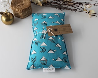 Large Rectangle Rice Bag - 6 x 12 inches, hot or cold therapy pack, rice heating pad, turquoise blue, white, arrow triangle pattern