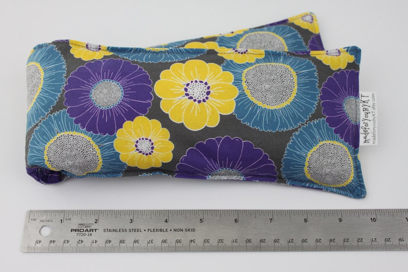 Neck & Shoulder Rice Bag 4.5 x 21 inches, hot or cold therapy pack, purple, yellow, teal blue, gray, floral pattern, rice heating pad image 6