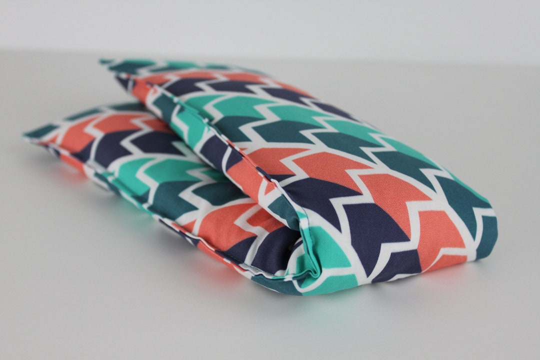 Neck & Shoulder Rice Bag 4.5 X 21 Inches, Hot or Cold Therapy Pack, Coral, Navy, Teal Geometric